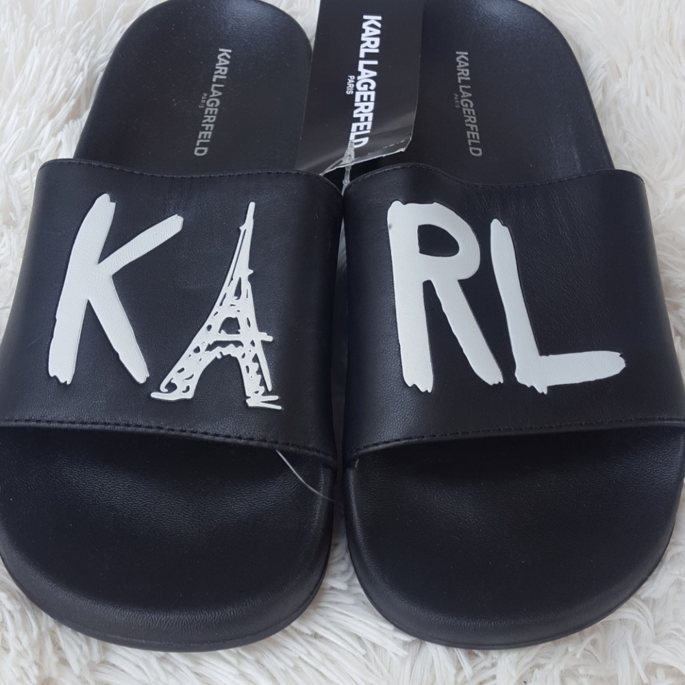 Karl Lagerfeld black Zaira slides new with tags - Picture 2 of 7
